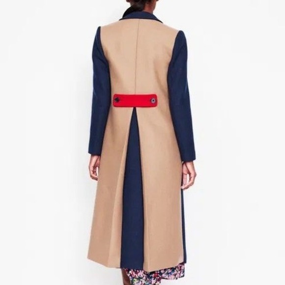 Boden Colour Block Wool Blend Coat Navy Blue Camel Colorblock Wool Coat 8 Nwt - Picture 3 of 7